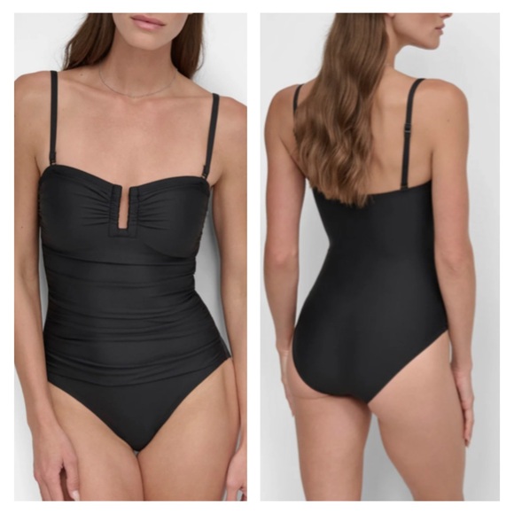 NEW DKNY Black U-Wire Bandeau One Piece Swimsuit XXL NWT - Picture 1 of 8